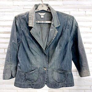 Christopher Banks Women's Denim Short Jacket Washed Distressed 100% Cotton Large